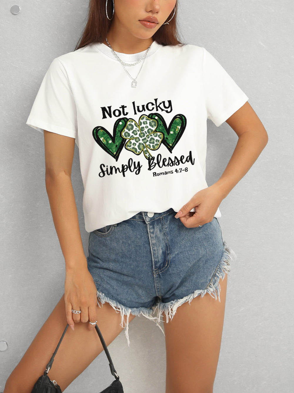 Lucky Clover Round Neck Short Sleeve T-Shirt-Teresa's Fashionista LLC