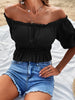 Off-Shoulder Frill Trim Peplum Top-Teresa's Fashionista LLC