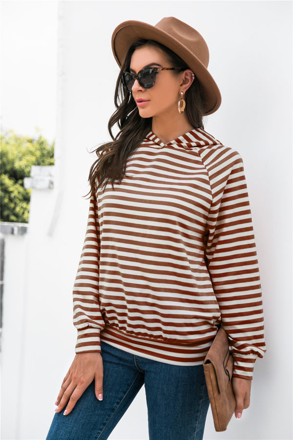 Horizontal Stripe Raglan Sleeve Hoodie-Teresa's Fashionista LLC