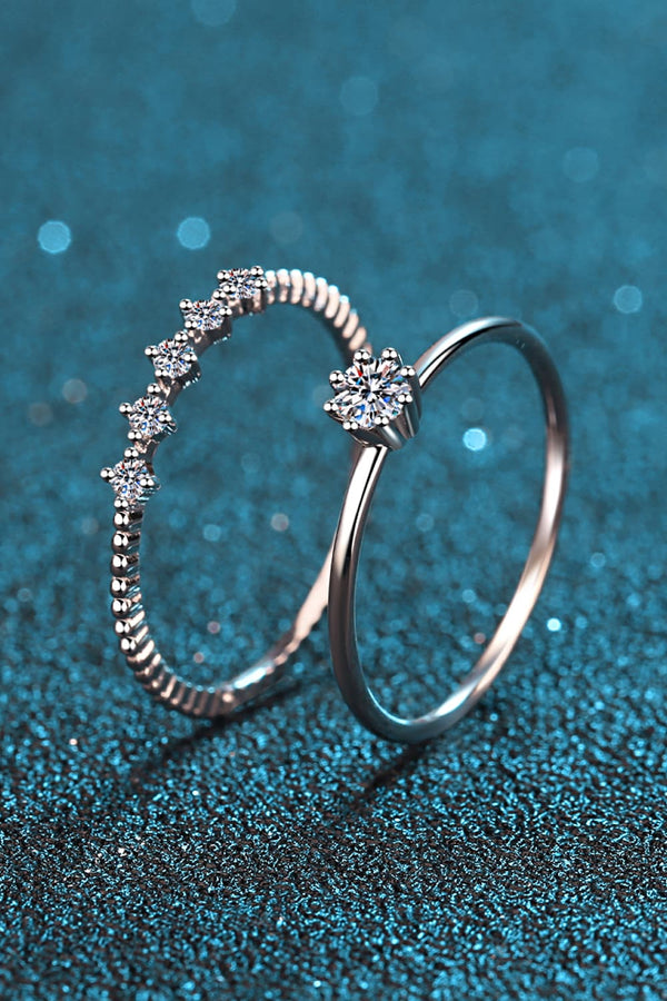 Moissanite 925 Sterling Silver Two-Piece Ring Set-Teresa's Fashionista LLC