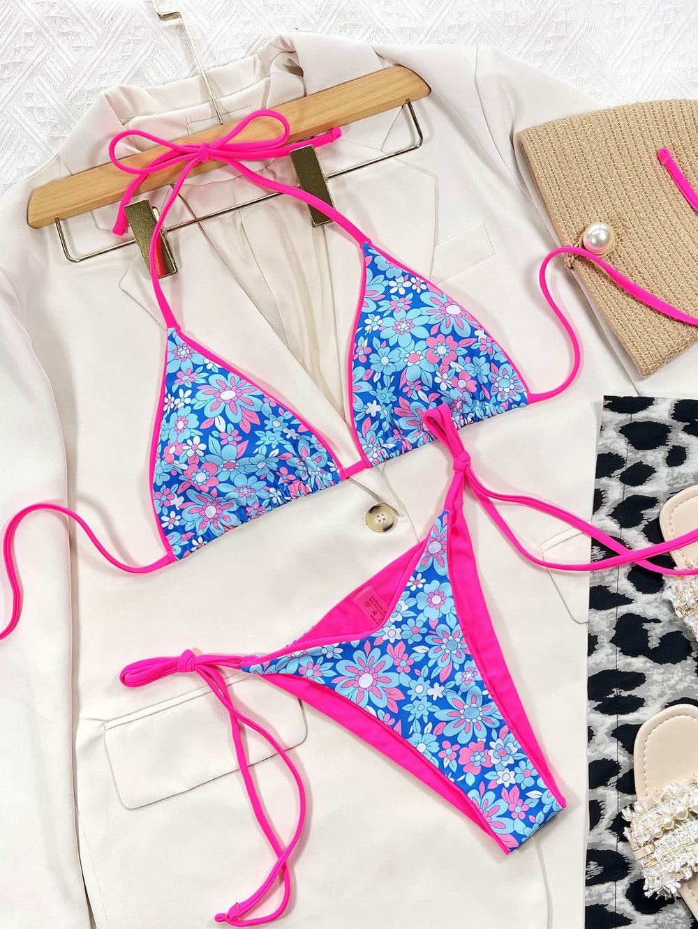 Floral Halter Neck Tie Side Bikini Set-Teresa's Fashionista LLC