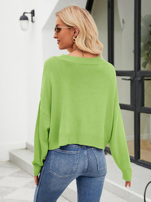 Eyelet Button Front Long Sleeve Cardigan-Teresa's Fashionista LLC