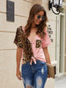 Leopard Deep V Short Sleeve Top-Teresa's Fashionista LLC