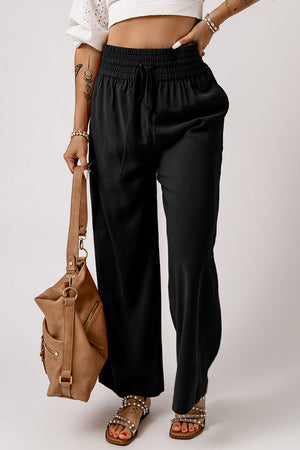 Drawstring Smocked Waist Wide Leg Pants-Teresa's Fashionista LLC