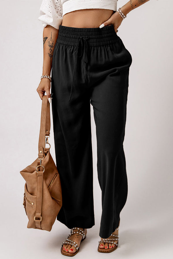 Drawstring Smocked Waist Wide Leg Pants-Teresa's Fashionista LLC