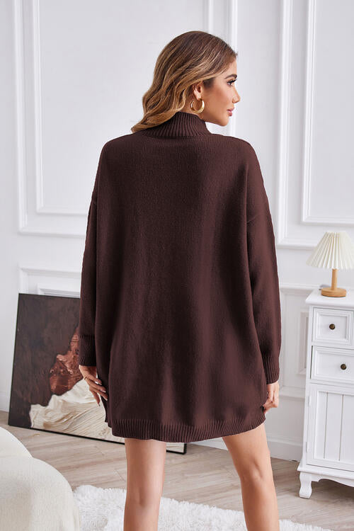 Exposed Seam Mock Neck Slit Sweater-Teresa&#39;s Fashionista LLC