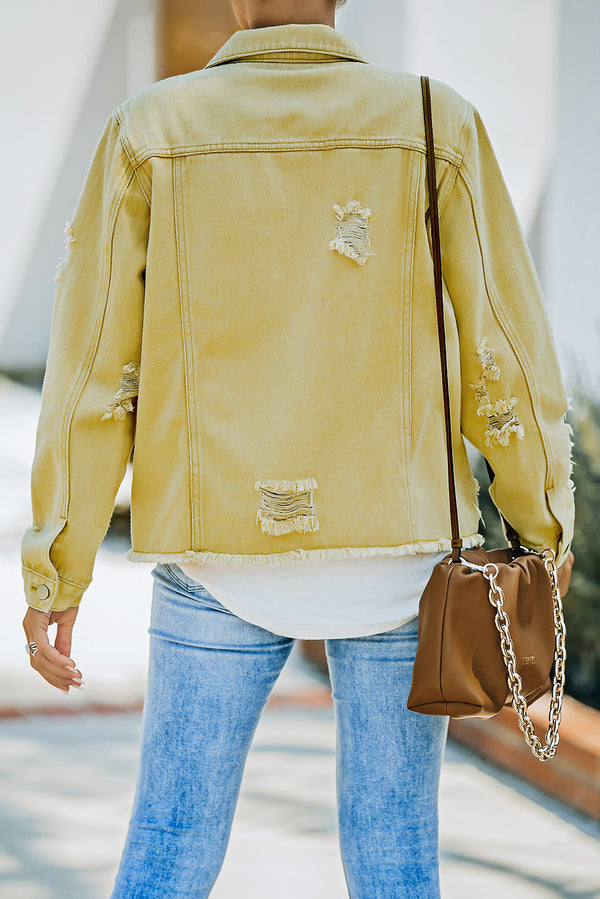 Distressed Raw Hem Denim Jacket-Teresa's Fashionista LLC