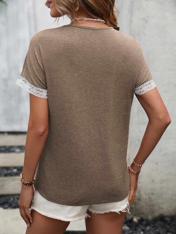 Contrast Round Neck Short Sleeve Tee-Teresa's Fashionista LLC
