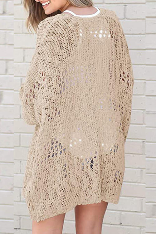 Openwork Open Front Long Sleeve Cardigan-Teresa's Fashionista LLC