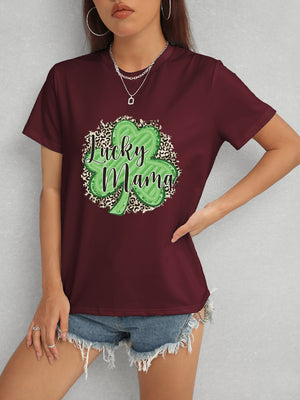 LUCKY MAMA Round Neck T-Shirt-Teresa's Fashionista LLC