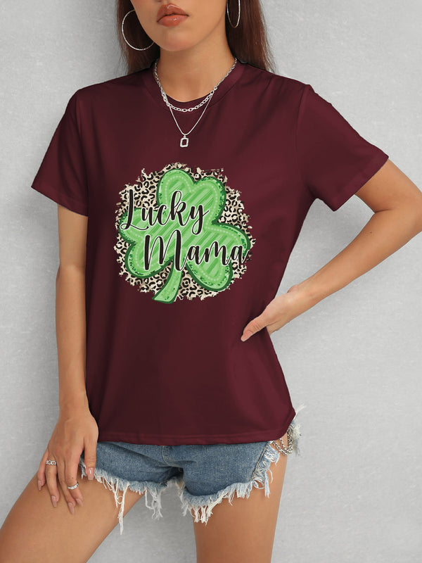 LUCKY MAMA Round Neck T-Shirt-Teresa's Fashionista LLC