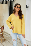 Drop Shoulder V-Neck Knit Pullover-Teresa's Fashionista LLC