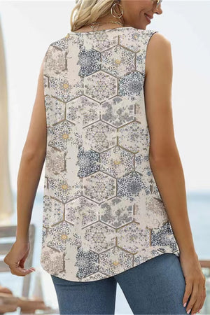 Printed Square Neck Curved Hem Tank-Teresa's Fashionista LLC