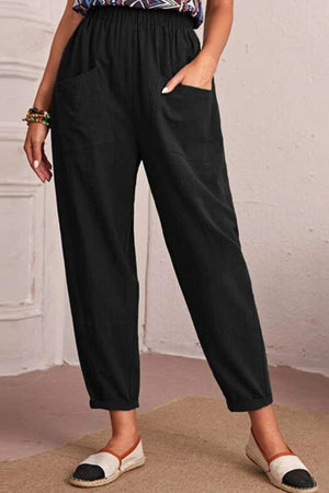 Elastic Waist Pocket Tapered Pants-Teresa's Fashionista LLC