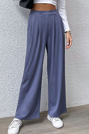 Pleated Detail Wide-Leg Pants with Pockets-Teresa's Fashionista LLC