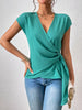 Tied Surplice Neck Short Sleeve Blouse-Teresa's Fashionista LLC