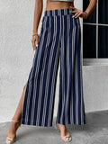Striped Slit Wide Leg Pants-Teresa's Fashionista LLC