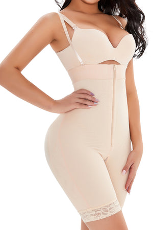 Full Size Lace Detail Zip-Up Under-Bust Shaping Bodysuit-Teresa's Fashionista LLC