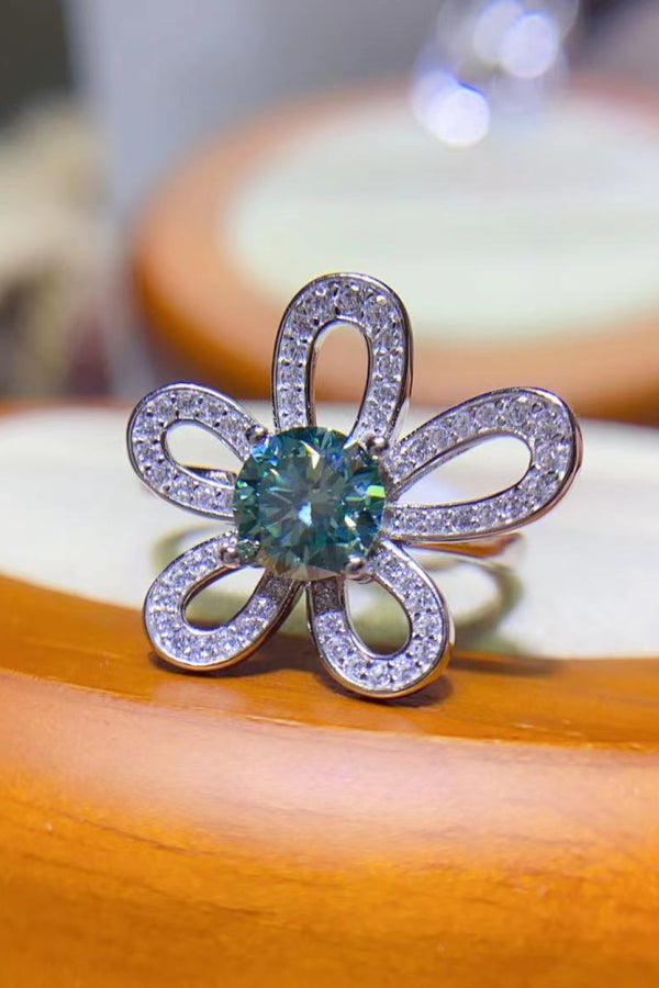 1 Carat Moissanite Flower Shape Open Ring-Teresa's Fashionista LLC