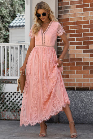 Scalloped Trim Lace Plunge Dress-Teresa's Fashionista LLC