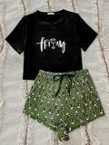 Graphic Tee and Panda Print Shorts Lounge Set-Teresa's Fashionista LLC