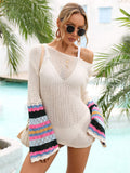 Rainbow Stripe Openwork Boat Neck Cover-Up-Teresa's Fashionista LLC