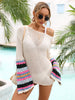 Rainbow Stripe Openwork Boat Neck Cover-Up-Teresa's Fashionista LLC