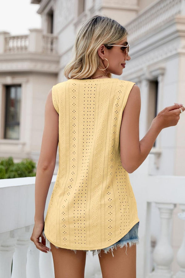 Eyelet V-Neck Tank-Teresa's Fashionista LLC