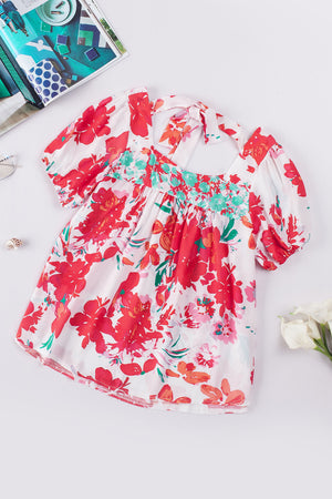 Floral Tie Back Square Neck Blouse-Teresa's Fashionista LLC