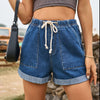 Drawstring High Waist Denim Shorts with Pockets-Teresa's Fashionista LLC