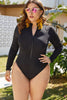 Zip Up Long Sleeve One-Piece Swimsuit-Teresa's Fashionista LLC