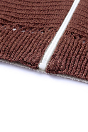 Zip-Up Raglan Sleeve Openwork Hooded Cardigan-Teresa's Fashionista LLC
