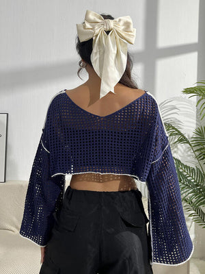 Contrast Patches Long Sleeve Cropped Knit Top-Teresa's Fashionista LLC