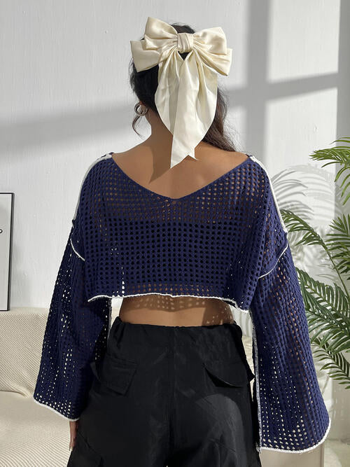 Contrast Patches Long Sleeve Cropped Knit Top-Teresa's Fashionista LLC