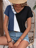Color Block Decorative Button V-Neck Tee-Teresa's Fashionista LLC