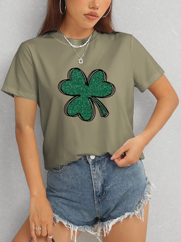 Lucky Clover Round Neck T-Shirt-Teresa's Fashionista LLC