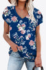 Printed Petal Sleeve V-Neck Blouse-Teresa's Fashionista LLC