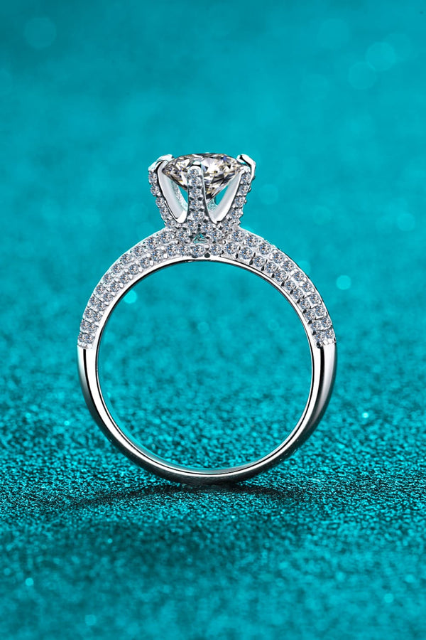 2 Carat Moissanite 925 Sterling Silver Side Stone Ring-Teresa's Fashionista LLC