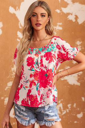 Floral Tie Back Square Neck Blouse-Teresa's Fashionista LLC