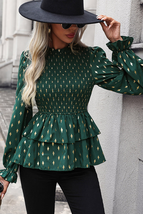Smocked Flounce Sleeve Layered Blouse-Teresa's Fashionista LLC