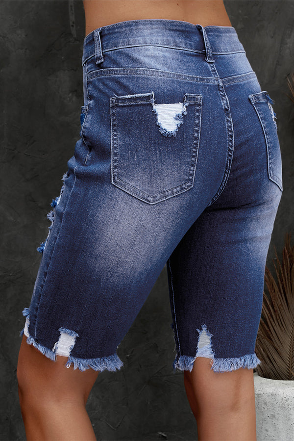 Distressed Frayed Hem Denim Bermuda Shorts-Teresa's Fashionista LLC