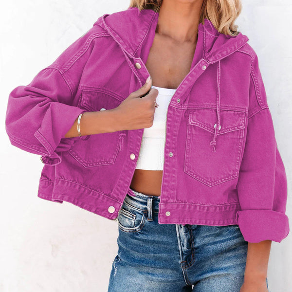 Hooded Dropped Shoulder Denim Jacket-Teresa's Fashionista LLC