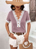 Decorative Button Spliced Lace Short Sleeve Top-Teresa's Fashionista LLC
