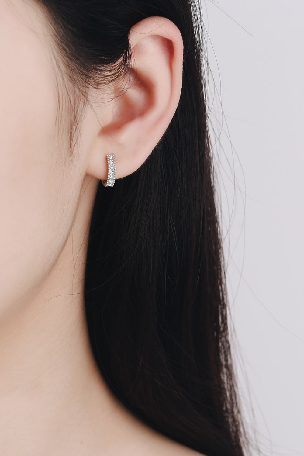 925 Sterling Silver Inlaid Moissanite Huggie Earrings-Teresa's Fashionista LLC