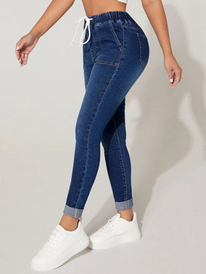 Drawstring Cropped Jeans-Teresa's Fashionista LLC