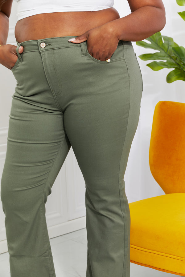 Zenana Clementine Full Size High-Rise Bootcut Jeans in Olive-Teresa's Fashionista LLC