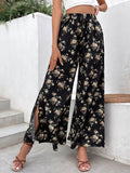 Floral Side Slit Wide Leg Pants-Teresa's Fashionista LLC