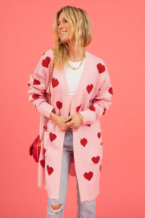 Heart Graphic Open Front Cardigan with Pockets-Teresa's Fashionista LLC