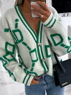 Geometric Dropped Shoulder Button Down Cardigan-Teresa's Fashionista LLC