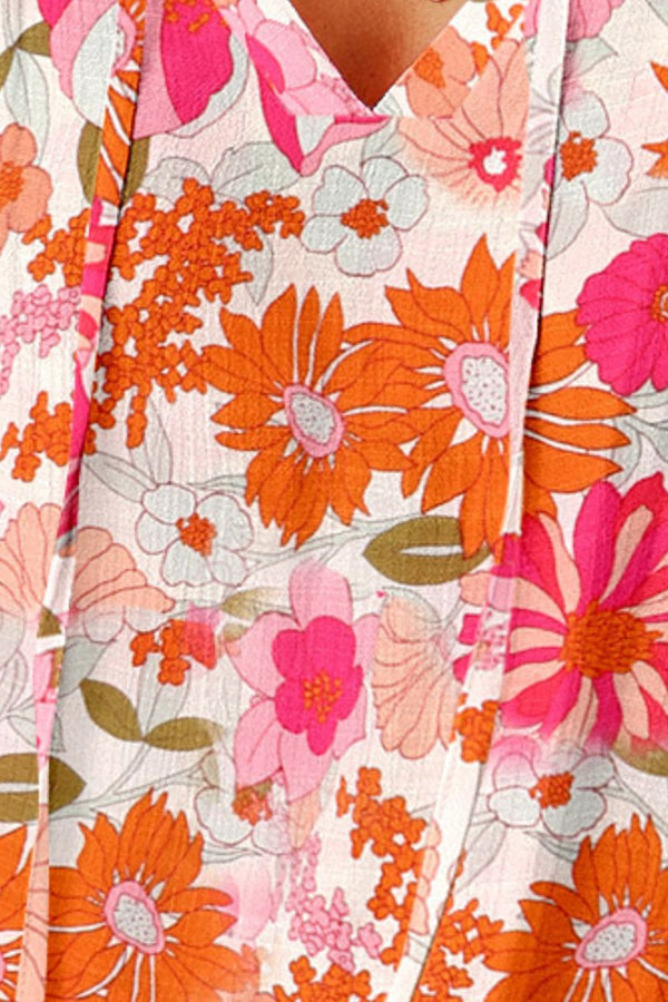 Floral Tie Neck Flutter Sleeve Blouse-Teresa's Fashionista LLC